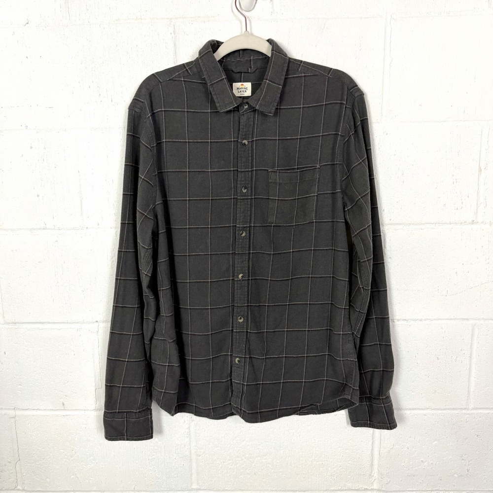 Marine Layer Men's Gray Plaid Flannel Shirt Size MARGE Soft Casual Coastal‎ Warm